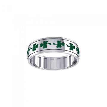 Faith, hope and love ~ Sterling Silver Jewelry Shamrock Spinner Ring with Green Enamel TR3751 - Jewelry